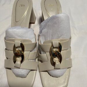 Zara Off-White Mules with Gold Chain Detail